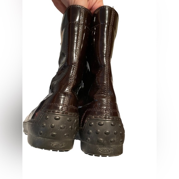 Tods chocolate Brown Patent Leather Lace up combat boots size 39.5 - Picture 5 of 9